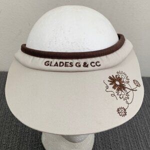 Vintage Glades Golf & Country Club Visor Womens Adjustable Beige Floral Pukka